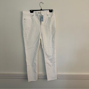 LOFT The Skinny White Denim with raw hem, 31 Petite